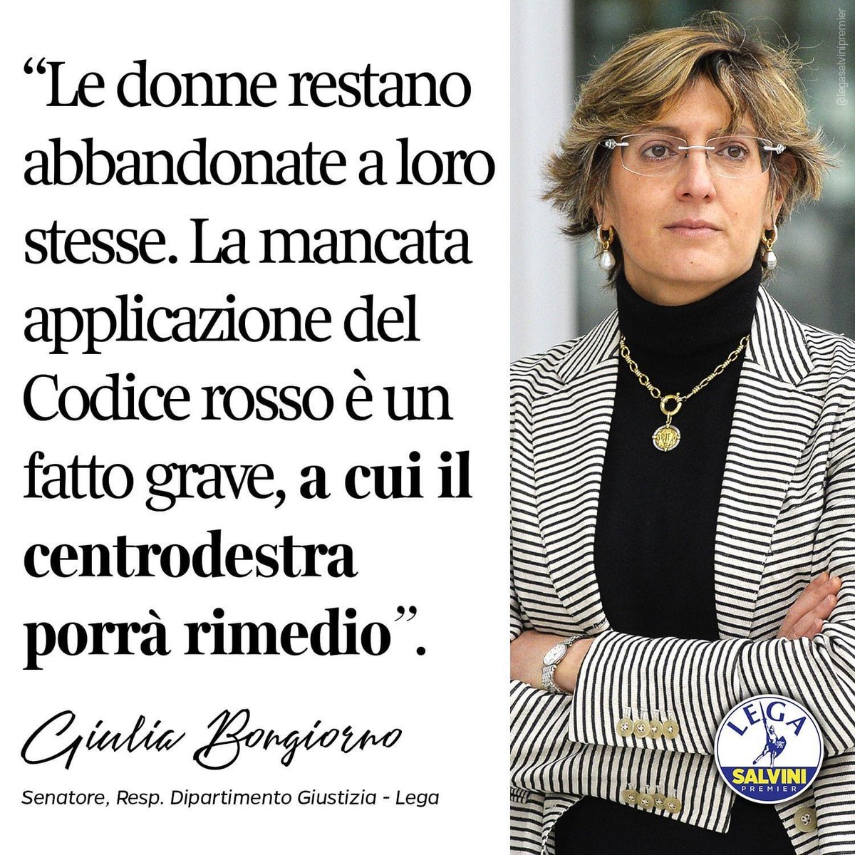 RobertaFerrero4's tweet photo. Giulia Bongiorno: “Le donne restano abbandonate a loro stesse. La mancata applicazione del Codice Rosso è un fatto grave, a cui il centrodestra porrà rimedio”.

#25settembrevotoLega, io ci #Credo! https://t.co/wkVbnr5Age