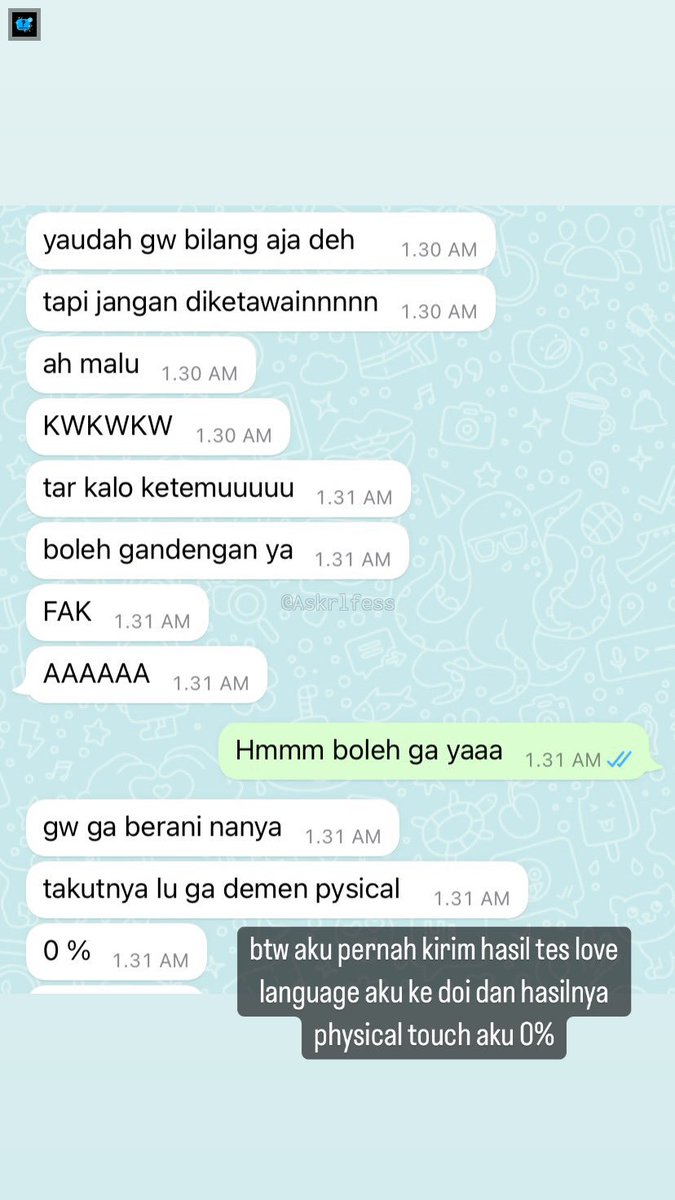 Askrlfess's tweet photo. [askrl] aku mau minta share pengalaman kalian ttg pacaran, kira2 klo aku iyain bakal ngerembet kmn2 ga ya? ini pacar pertama aku, kita udh dkt krg lbh 4 thn &amp; baru jadian. Slm ini kita ketemuan ga prnh aneh2, baru kali ini doi req kyk gini jd aku bingung (takut salah langkah) https://t.co/ReNkTeVf14