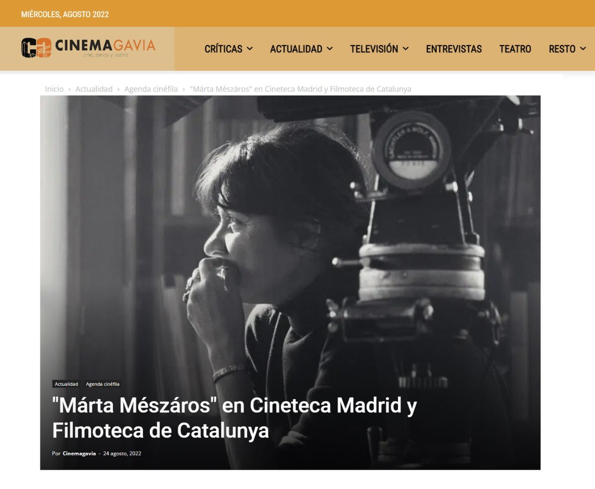 📰Los mejores films de la directora #MártaMészáros disfrutaréis en septiembre en #CinetecaMadrid. Un cine con ecos de la Nouvelle Vague francesa, pero en el que se intuyen además las influencias de una educación en el cine soviético. Más, vía <a href="/cinemagavia/">Cinemagavia</a> 
cinemagavia.es/marta-meszaros…