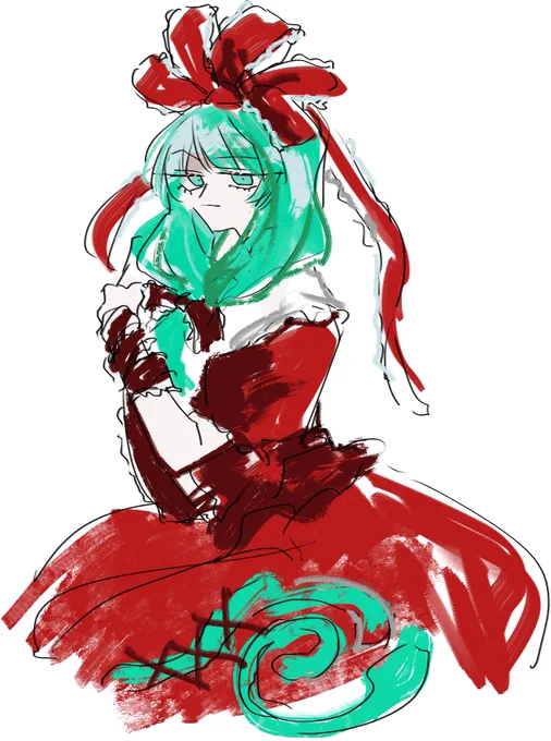 俺は雛が一番好きなんだが服が単色で色塗りがしづらかったんだわっていう話をしながら描いた雛 