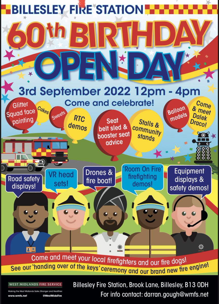 We’ll be at @WMFSBillesley Open Day next Saturday. Come and say hi as we spend the afternoon celebrating their 60th birthday. Lots of things to keep you and the kids entertained #billesley #moseley #Birmingham2022 #birmingham