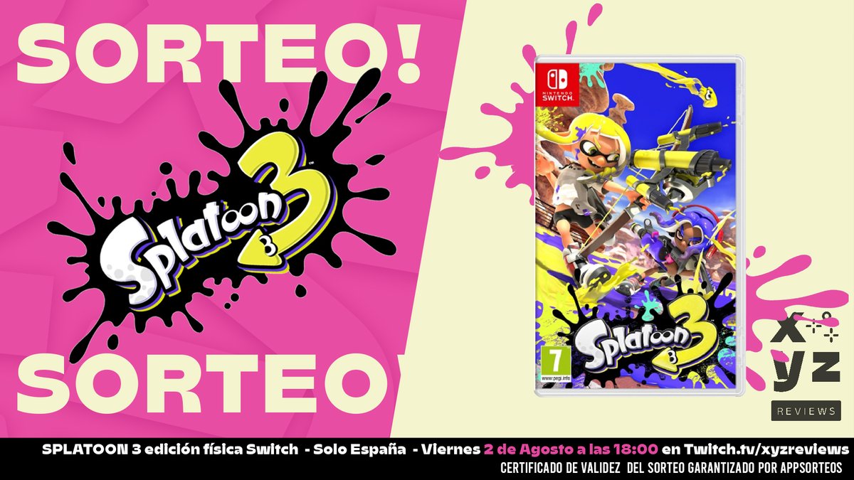 reviews_xyz's tweet photo. ¡SORTEO!🔥 Splatoon 3 🔥

✅ Seguir a @reviews_xyz
✅ Retweet
✅ Menciona a un amig@

Ganador 2 Agosto a las 18:00 en:
➡️https://t.co/6WYFzkLQhR
Sorteo para Nintendo Switch. Juego físico envíos solo a España. https://t.co/lY1sDwByqG