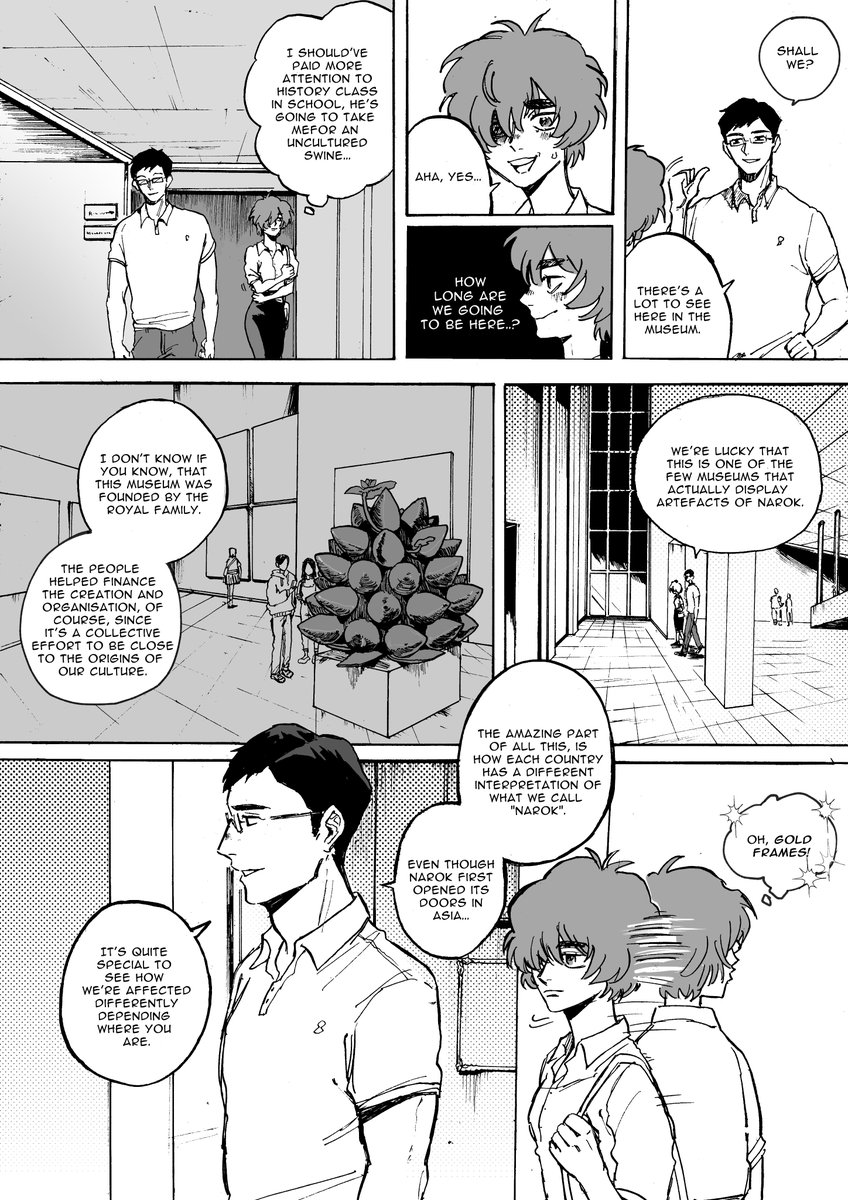 1/4 of a draft of my manga Narok🌀 i finally translated it! 