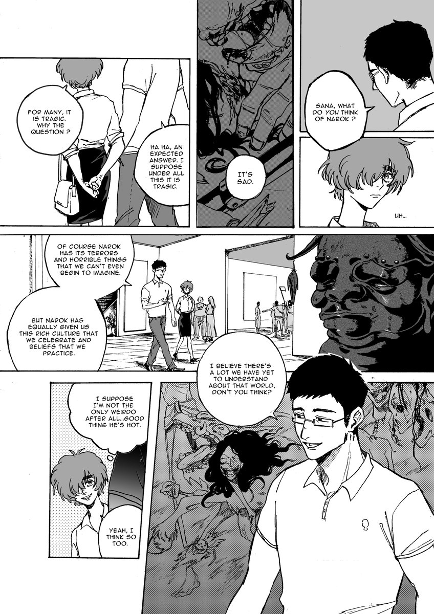 1/4 of a draft of my manga Narok🌀 i finally translated it! 