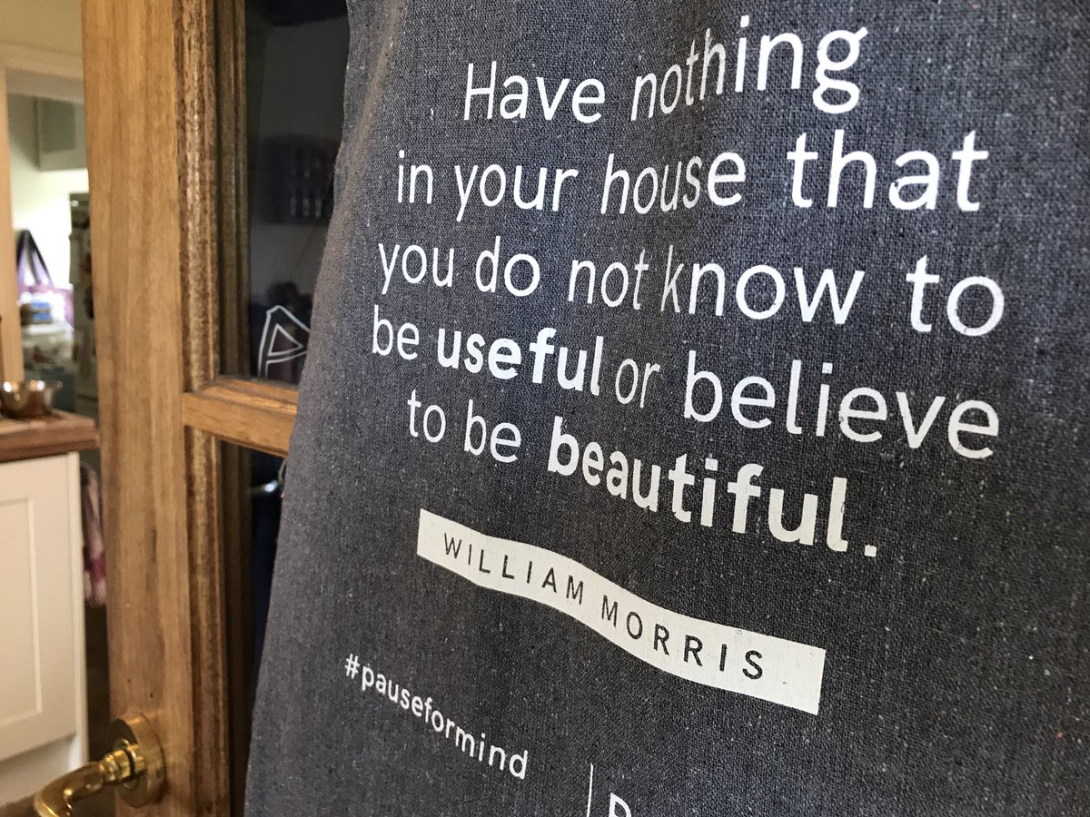 JohnBowness's tweet photo. Has @toyahofficial been in our house?!? Amazed to hear her quoting on #TheArchers omnibus, this famous advice from William Morris - from a @MindCharity #PauseForMind bag hanging on our kitchen door! https://t.co/byDZRAaJOE