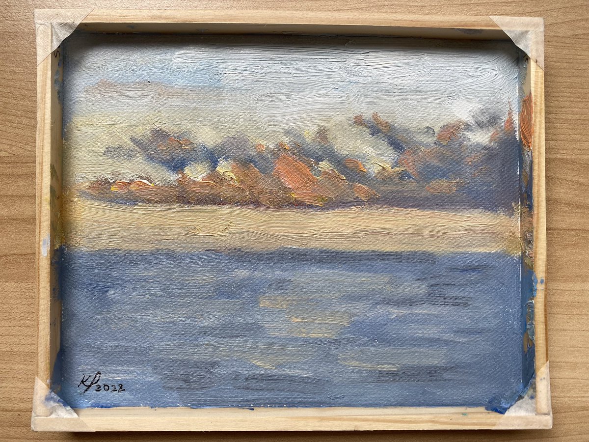 kaifeiart's tweet photo. Sunset clouds, oil on canvas, 0F

I was sitting on a white bench on the Xincheng seawall, and painting this small painting with some loose brushstrokes in a relaxed  mood. 
As if telling myself that it’s this time already, I had a fulfilling day.
Good job today too. 

#pleinair https://t.co/Gt1ZUDGELd