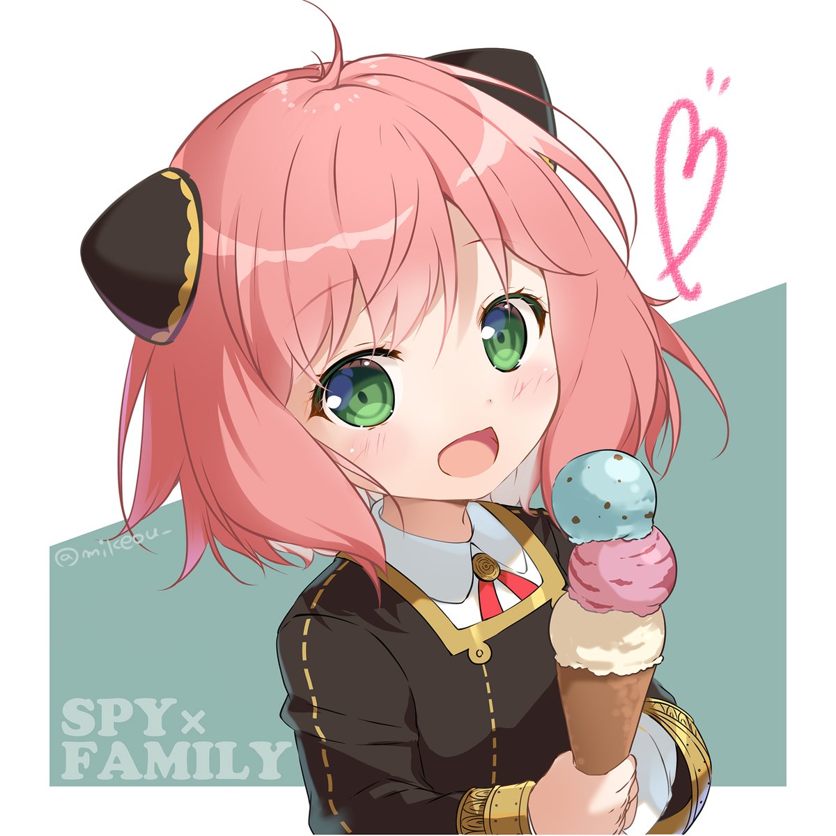 anya (spy x family) 1girl green eyes pink hair solo food ice cream female child  illustration images