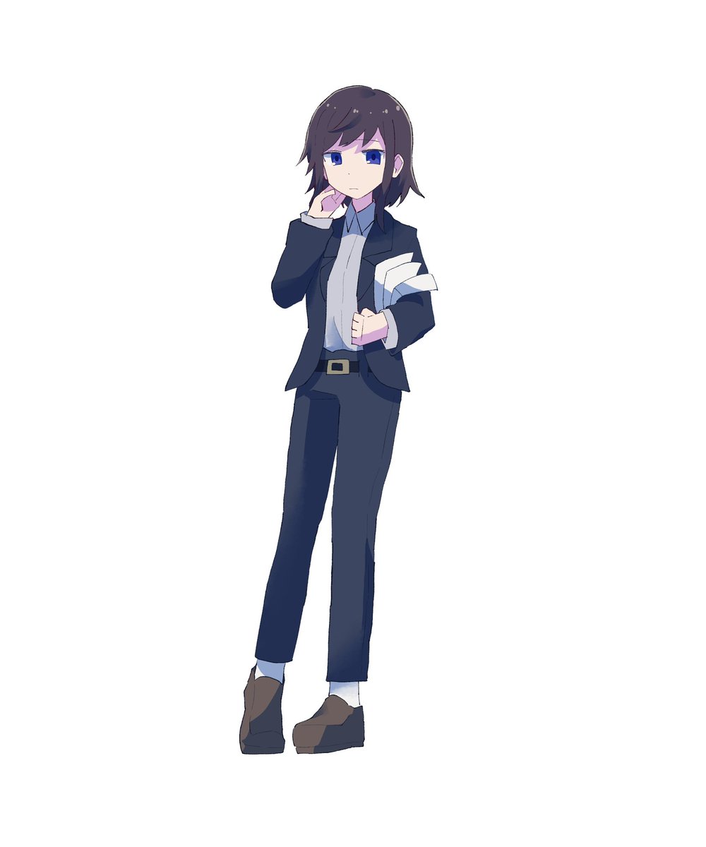solo blue eyes full body white background pants brown footwear shirt  illustration images