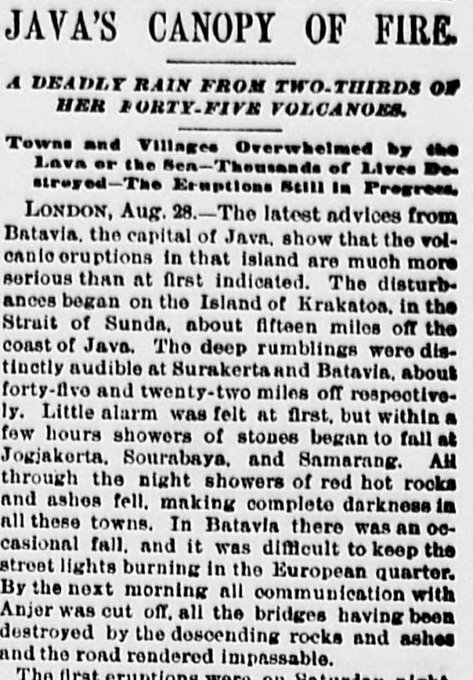 Geology_History's tweet photo. August 28, 1883, the news about the catastrophic eruption of #Krakatoa in #Indonesia with over 30.000 victims spread quickly around the globe, thanks to modern #media, like the telegraph system
https://t.co/FIP8tdCQRt https://t.co/GgnXVtVRJG