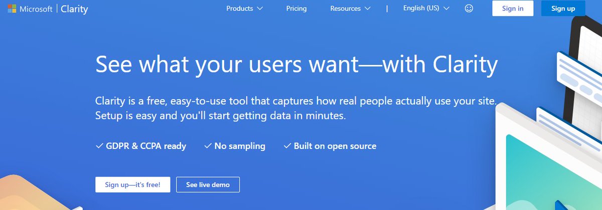 ottofgonzalez's tweet image. ¿Buscas una alternativa gratuita a Hotjar?

Dale un vistazo a Microsoft Clarity.

Es súper útil para evaluar el comportamiento de los usuarios en tu web a través de mapas de calor y te ofrece reportes muy completos, 100% gratis.