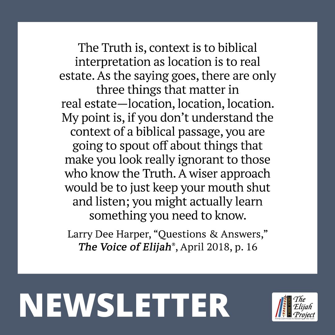 ElijahProject's tweet photo. Download this #free April 2018 newsletter here: https://t.co/Bm3IYM1kSN
#LarryDeeHarper #RestoringTheTruth #TheTeaching https://t.co/XDzIDRCwtR