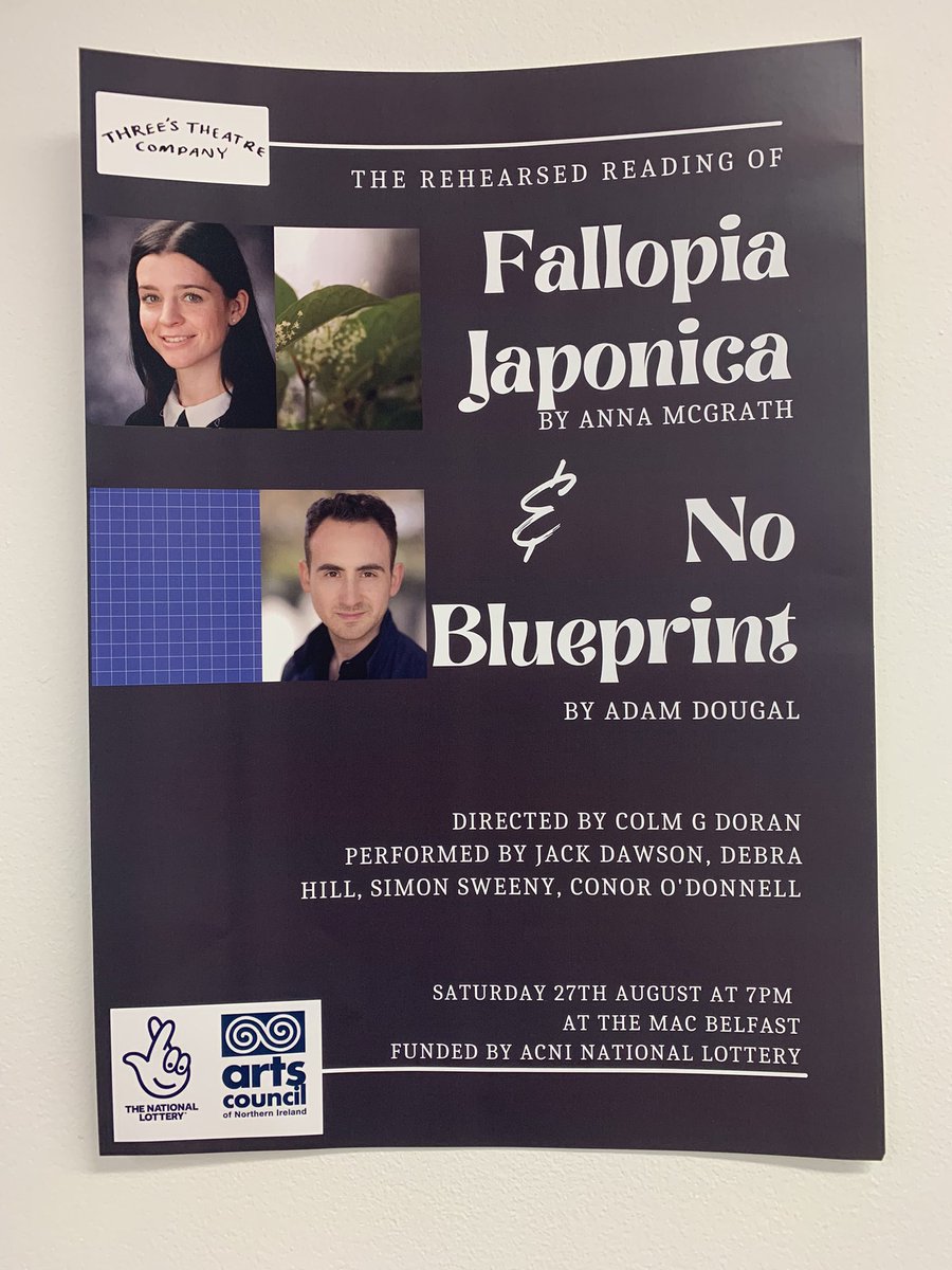 DebrellenHill's tweet photo. What a night at @TheMACBelfast with @ThreesTheatreCo @ArtsCouncilNI 
Well done @Dougal29 and Anna McGrath on these gorgeous scripts with taboo subject matters. 
Honoured to be one of the voices for your first public reading ✍️🤩 #fallopiajaponica #noblueprint #newwriting https://t.co/BzFby32u6a