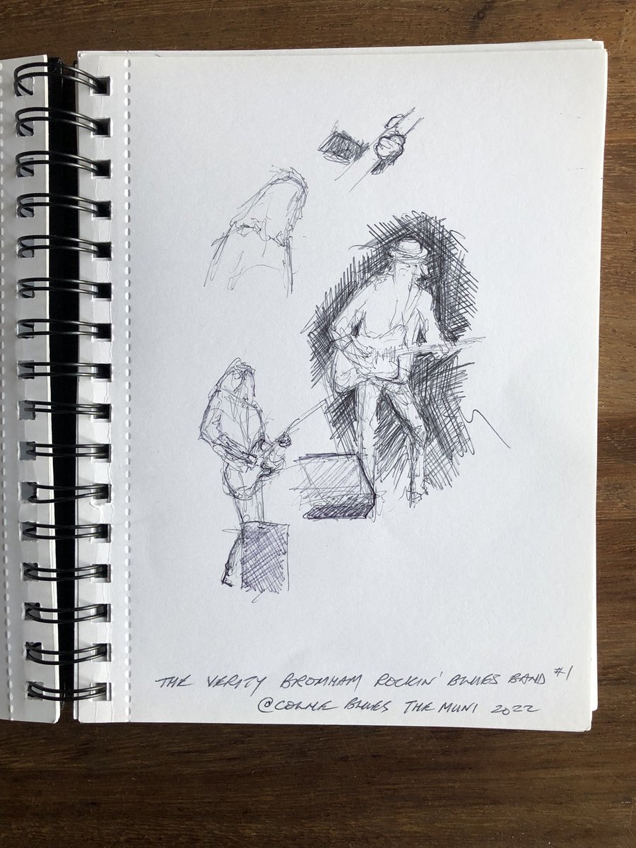 PeteMarshArt's tweet photo. Pages from a sketchbook, another great day with @bluesmanjv & @crowblackband at yesterday's @ColneBlues where I am "artist-in-Residence" (again). @pendlehippo @ColneMuni #johnverity #crowblackchicken https://t.co/C3D7wwbtpk
