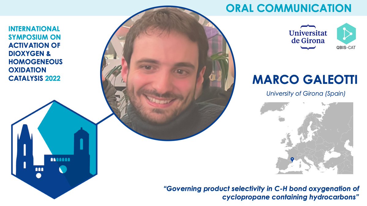 .@MarcoGale94, postdoc in the group of @MiquelCostas (@QBIScat_UdG, @IQCCUdG, @univgirona), will present his work on the control of the product selectivity in C-H oxygenations in cyclopropane-containing hydrocarbons. #ADHOC2022