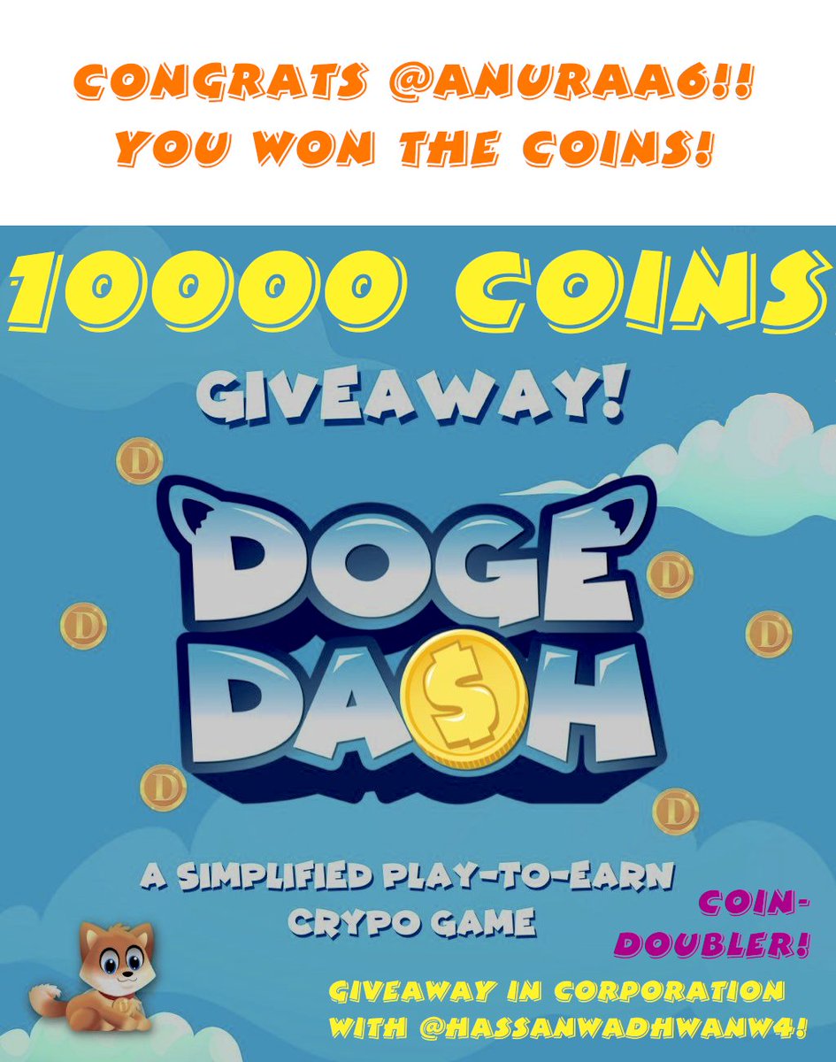 Svenholm6's tweet photo. Congrats @AnuraA6
! Please tell me your #DogeDash #HelloOne wallet-adress via PN and you will get the coins! https://t.co/FAmyu70iiy