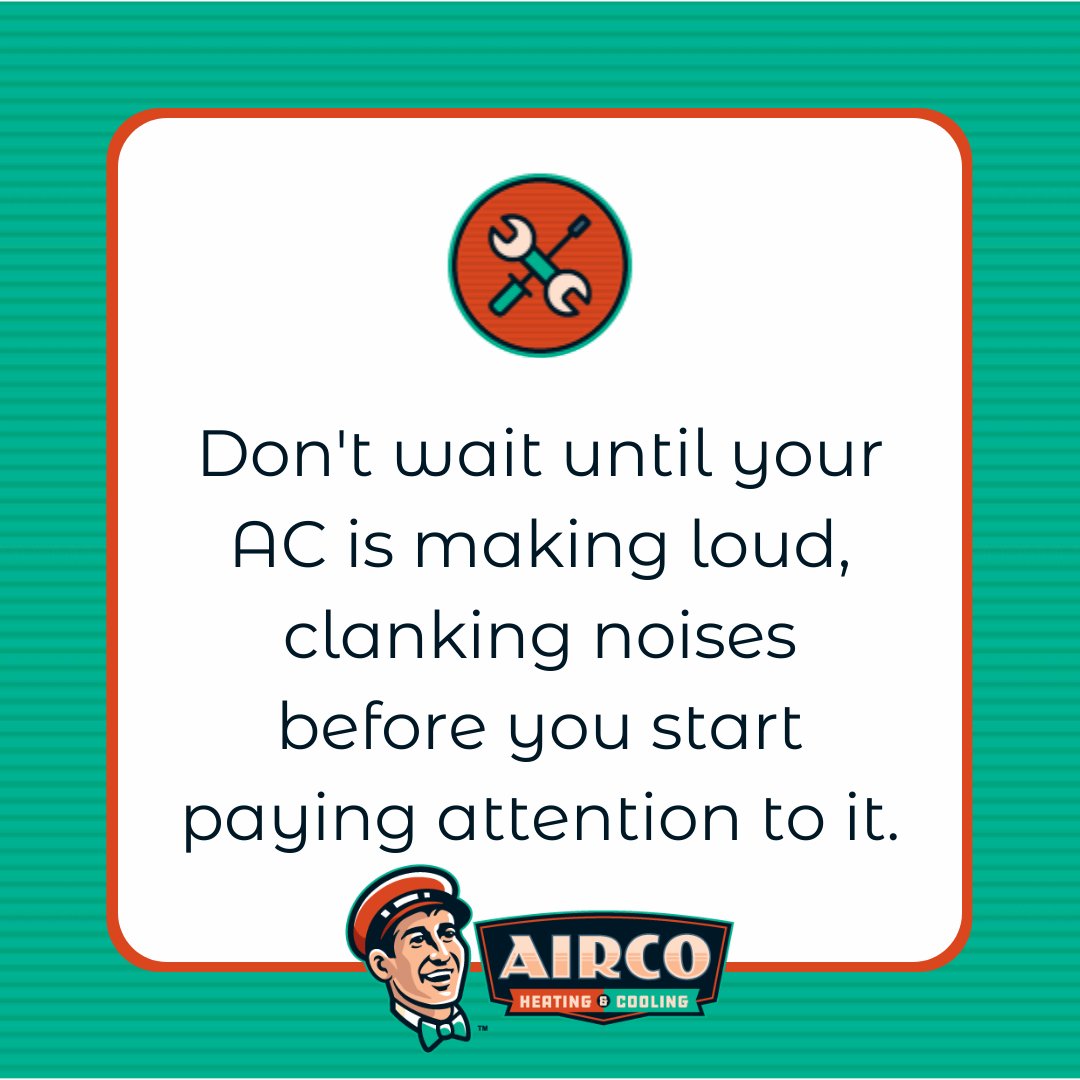 Don't wait until your AC is making loud, clanking noises before you start paying attention to it. To avoid costly repairs and an untimely replacement, call AirCo Heating &amp; Cooling today to book a maintenance appointment. 601.398.5046! Book online at aircoacservices.com