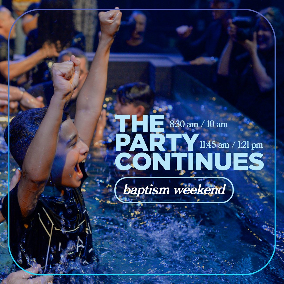 CBCSocial's tweet photo. The party continues! You've got 4 service times to join us either online or in-person as we celebrate our friends going public with their faith! See you at 8:30a/10a/11:45a/1:21p

#baptismweekend #baptismsatcbc #biggestpartyinallofSA https://t.co/X4iOt0C8fJ