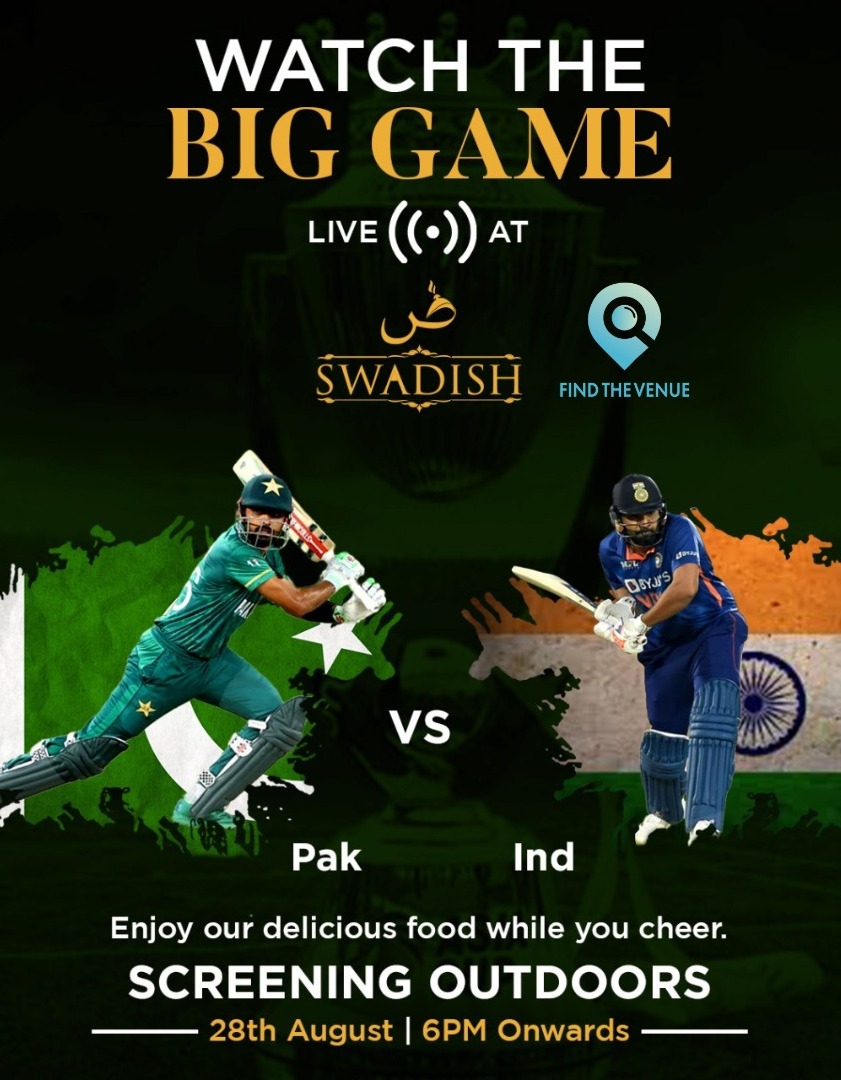FindTheVenue's tweet photo. Find The Venue X Swadish
🇵🇰 Vs 🇮🇳
Live screening 📽️
Your favourite publicity partner !
#INDvsPAK
#teamftv
#findthevenue https://t.co/Rjy8SBDf9R