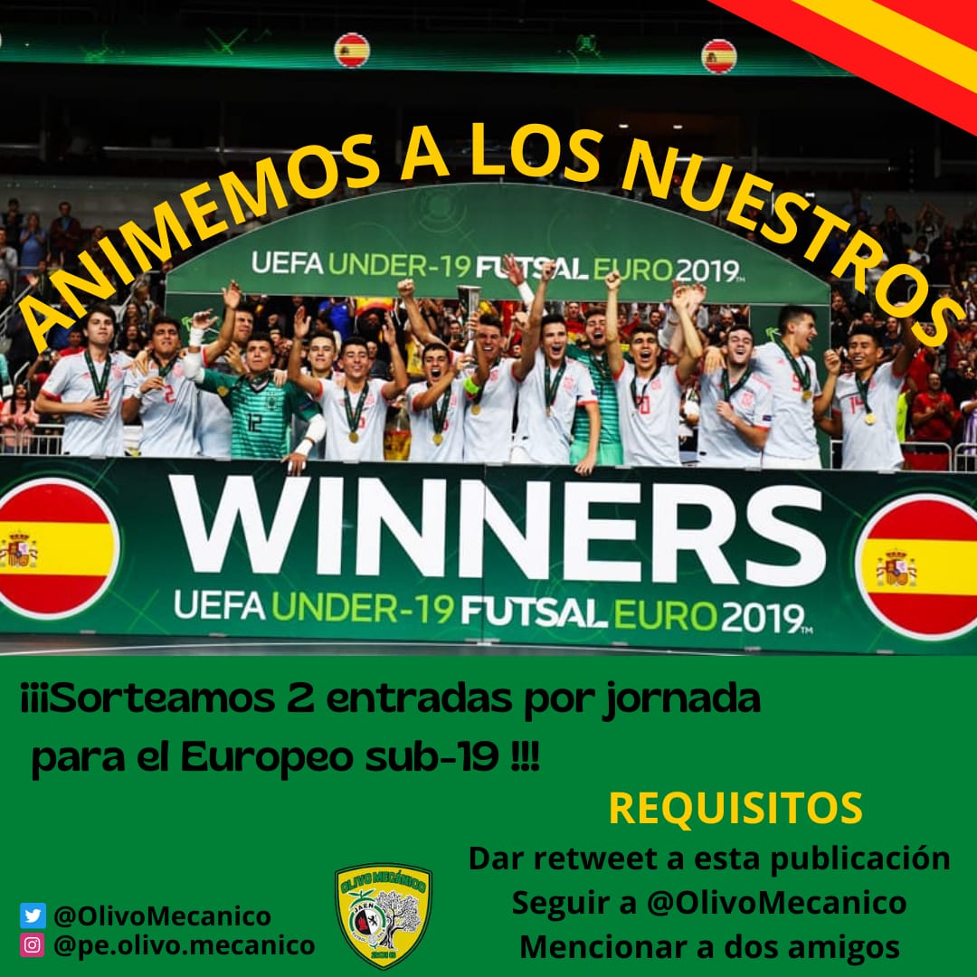 OlivoMecanico's tweet photo. Iniciamos un nuevo sorteo para el Europeo Sub19. Si quieres ser el/la privilegiad@ de las 2 entradas del lunes 5 de septiembre 👇. El ganador o ganadora se dará a conocer mañana a las 14 horas. https://t.co/B3Nxq0zfqb