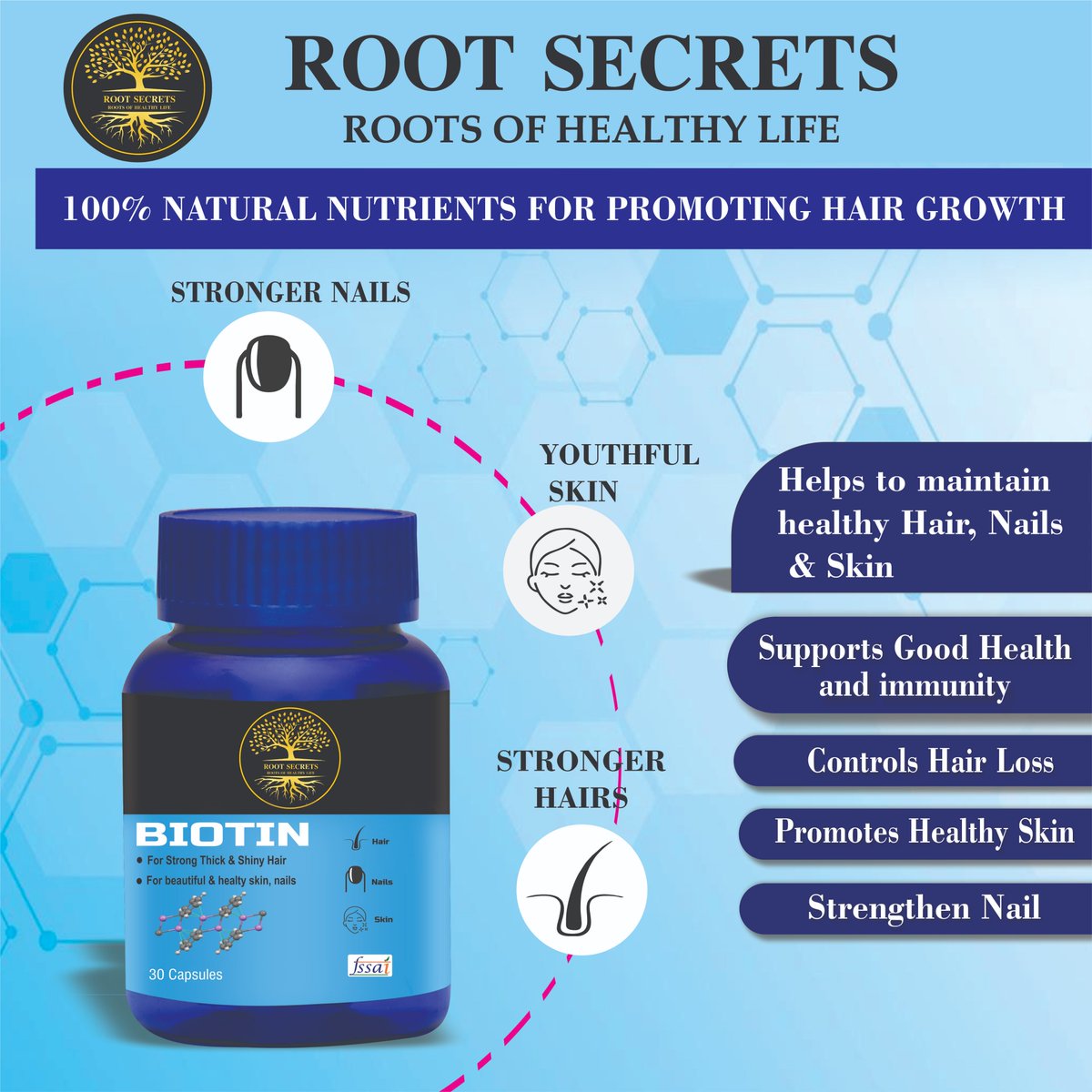 Rootsecrets1's tweet photo. BENEFITS OF BIOTIN
1) Helps to maintain healthy Hair, Nails &amp; Skin
2) Supports Good Health and Immunity
3) Control Hair Loss
4) promotes Healthy Skin
5) Strengthen Nail
Follow our page: @rootsecrets1
.
.
#biotin #hairloss #hairfall #healthyskin #Nail #skin #hair #rootsecrets https://t.co/ePelcGwpkl