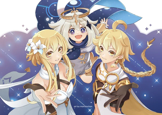 Did a Genshin fanart of Aether, Lumine and Paimon for a upcoming Genshin fan event in SG ~ More details of the event  #GenshinImpact #Aether #lumine #paimon 