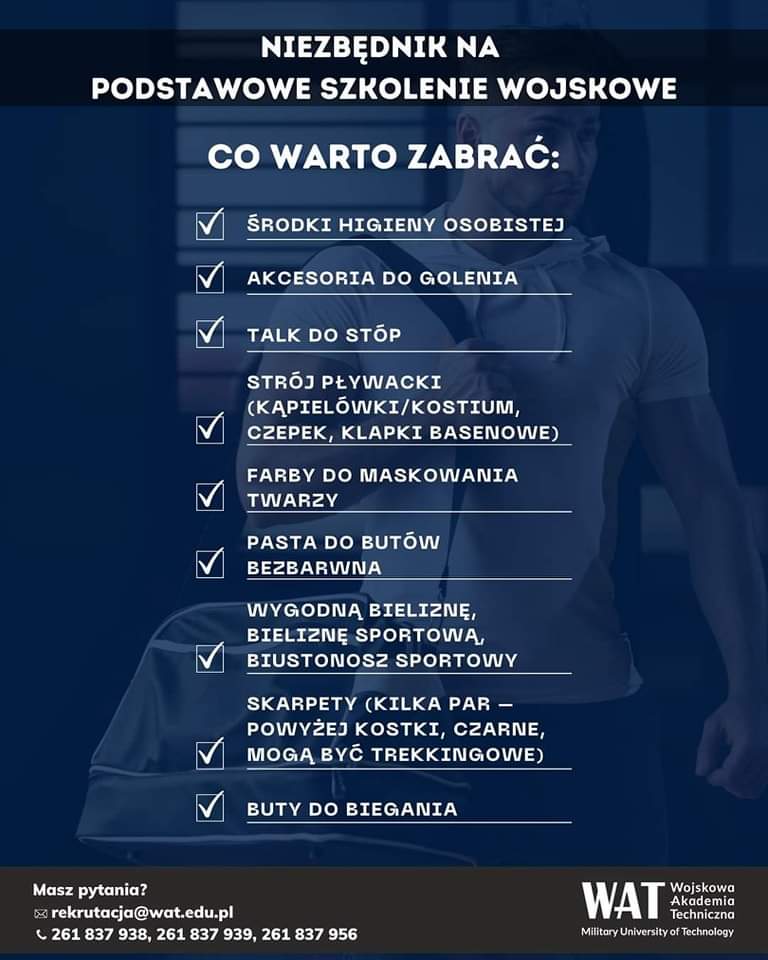 WCRTorun's tweet photo. #WATradzi co zabrać na szkolenie
✅ koniecznie musisz wziąć,
🆗 warto zabrać,
❎ zostawić w domu.
Do zobaczenia 1 i 2 września na powołaniu!
#WAT #ZostańPodchorążymWAT #unitarka #niezbędnik
🖼 Wojskowa Akademia Techniczna https://t.co/l3aWXrXmOU