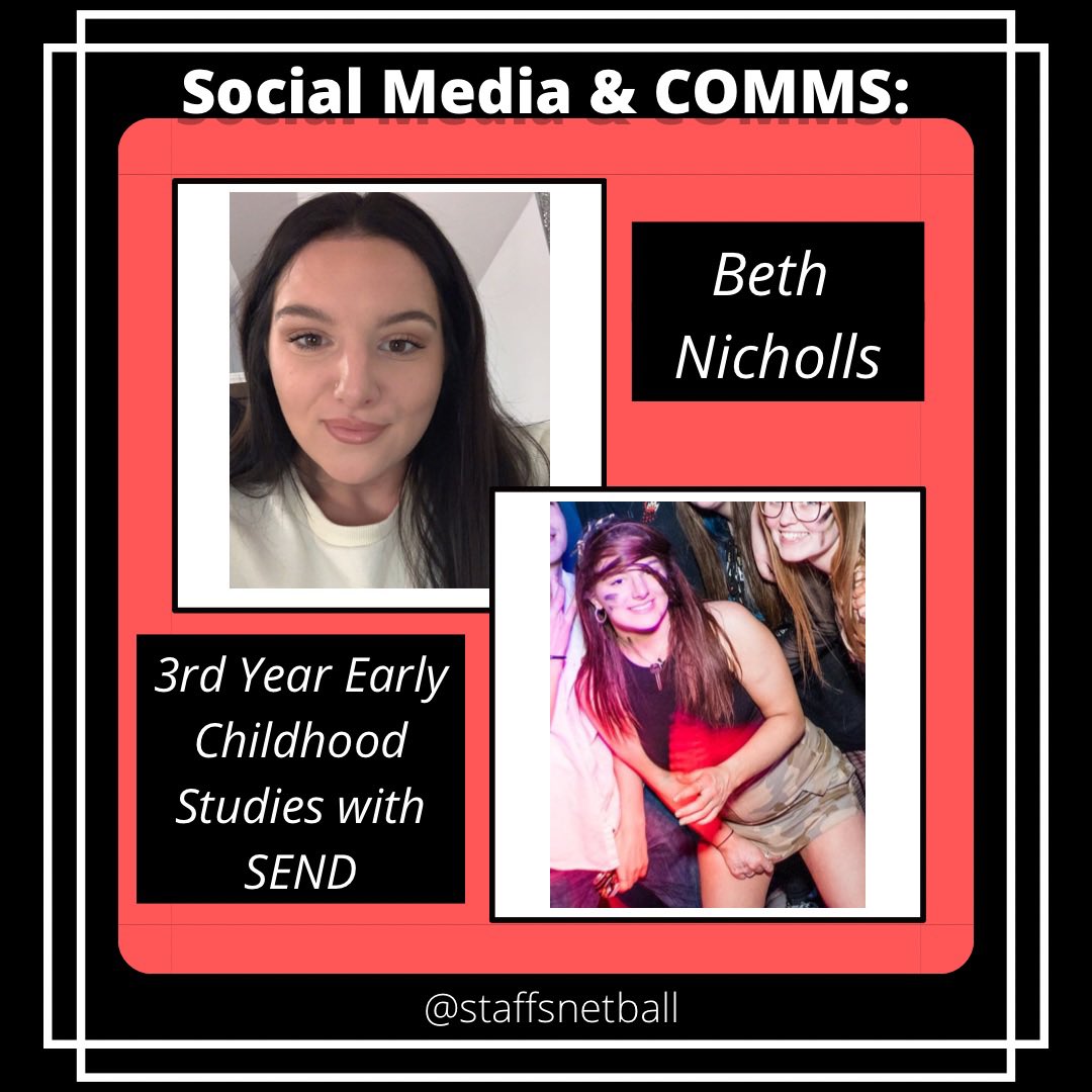 StaffsNetball's tweet photo. Our social media&amp;comms officer is Beth. Giving out information and updates all things netball related!
🤩❤️Fun Fact: Beth always has a bottle of VK at pres❤️Position: C/WA #uninetball #staffsunion #staffsuni #bucs #social #netball #uni https://t.co/L5ZZH6tjEe