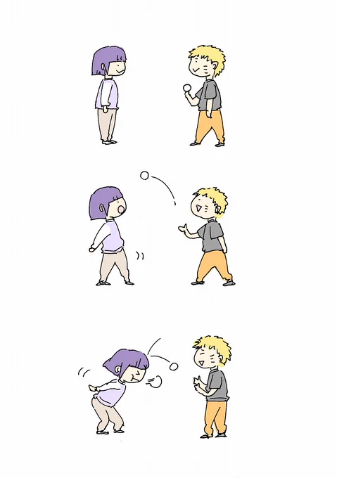 マシュマロキャッチ練習中(ヒナタとナルト)ヒナタはこういうの圧倒的に苦手そう#NARUTO 