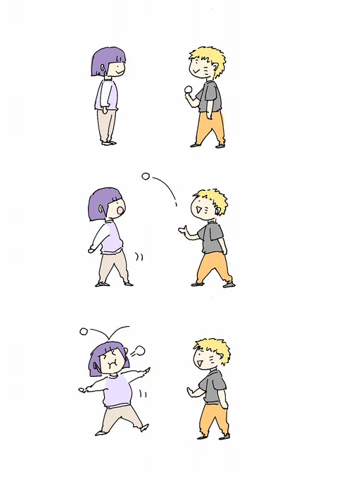 マシュマロキャッチ練習中(ヒナタとナルト)ヒナタはこういうの圧倒的に苦手そう#NARUTO 