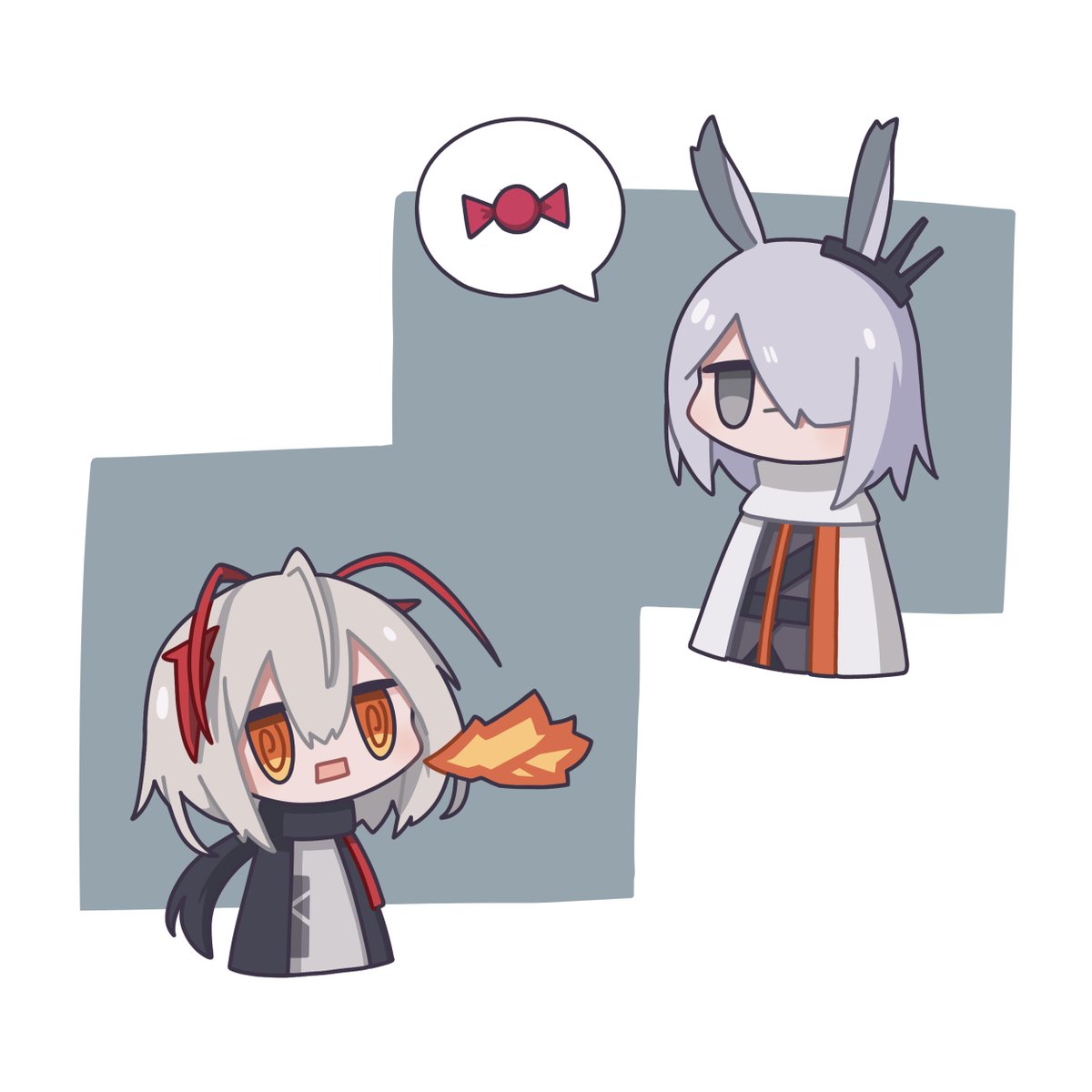 w (arknights) multiple girls 2girls grey hair rabbit ears animal ears horns scarf  illustration images