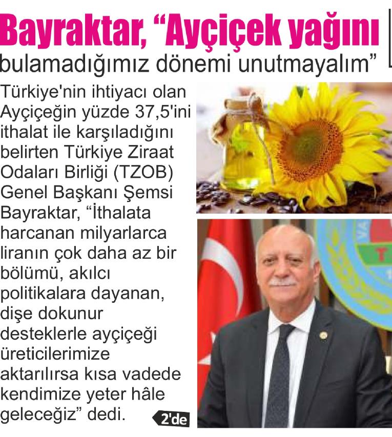 semsibayraktar's tweet photo. Alıcı kurumların bu yıl ayçiçeği alım fiyatını; artan girdi maliyetleri, enflasyon oranı ve üretici kâr marjını dikkate alarak açıklaması gerektiğini vurguladığım basın açıklaması gazetelerde geniş yer buldu. https://t.co/BubsDid1zQ