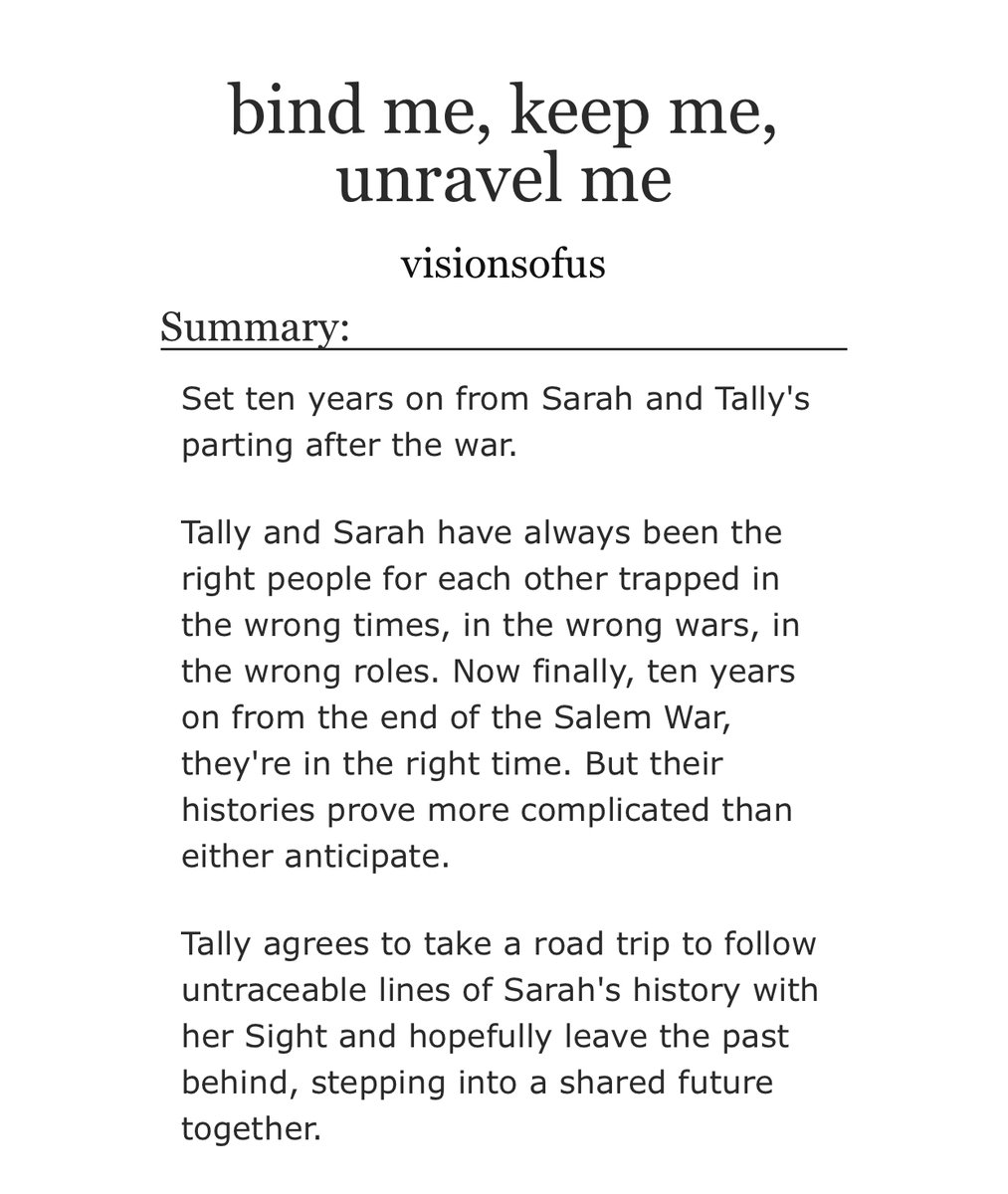 visionsofus_'s tweet photo. ✷ bind me, keep me, unravel me ✷
#Talder fix it fic set ten years after the war ft. happy endings for all, soft wives, road trips down memory lane and finding a home in your chosen family ❤️
#MotherlandFortSalem 
https://t.co/nixksgBx9n https://t.co/k9h6xh9JQc