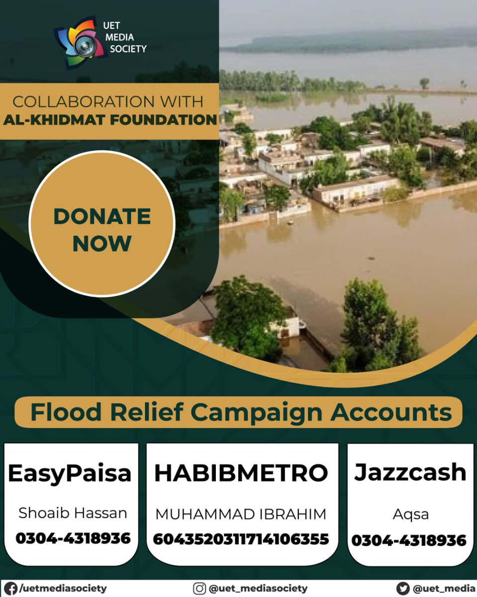 uet_media's tweet photo. #FloodinPakistan  #Flood  #FloodReliefFund2022 https://t.co/Pqqj7HY7F0