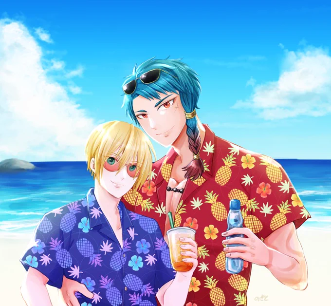 夏終わりそうだけど、アロハペアルックぶしんば描いておきたかった 