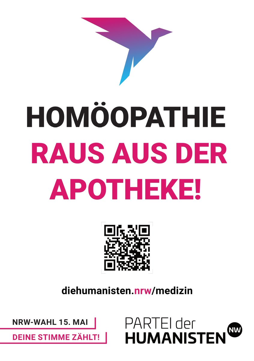 PdH_NRW's tweet photo. Aus aktuellem Anlass: Niemand möchte #Homöopathie gänzlich verbieten. Die Verklärung von #Esoterik als #Medizin durch den Vertrieb über #Apotheken und Erstattung durch #Krankenkassen muss aber aufhören.

(Motiv aus dem vergangenen NRW Wahlkampf)

#Globukalypse #dieHumanisten https://t.co/aVli4gQ7CP