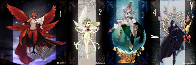 スナギモさん(@ sunasuna_gimo)主催の誰デザ参加させていただきました!お題は『魔王』です。今回私が描かせていただいたのは7番のデザインなので、1～6番のうちどれが私のデザインしたものか是非投票してみてください。アンケートはツリーに繋げてあります。よろしくお願いします～! 