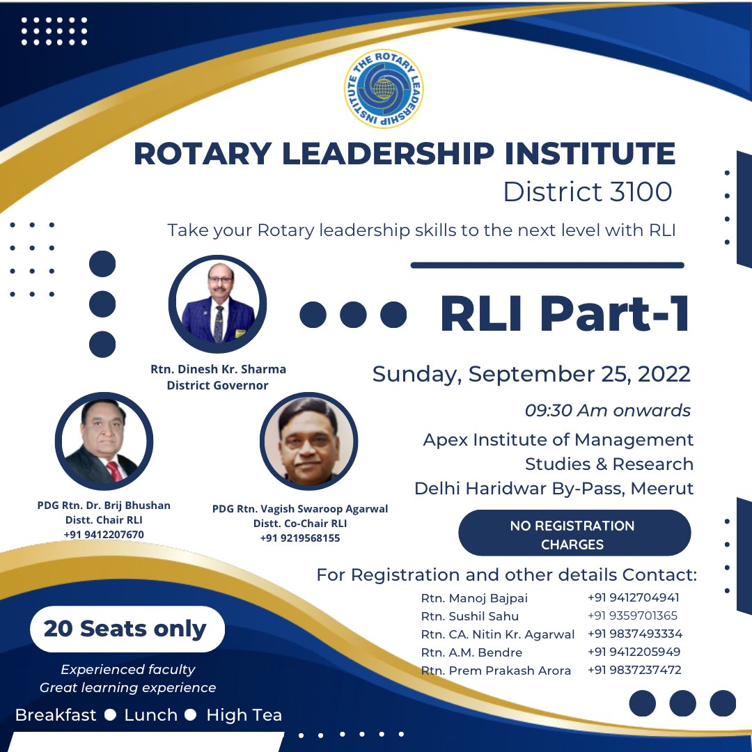 RtnNitin's tweet photo. Learning never ends !!

The Rotary Leadership Institute 

Join RLI Part-1 at District 3100

#Rotary #RotaryIndia 
#RotaryLeadershipInstitute #RLI #RLISA #RotaryFoundation #PeopleofAction #BeTheChange #RotarianInAction #ImagineRotary #RID3100 https://t.co/jXo2QO429Y