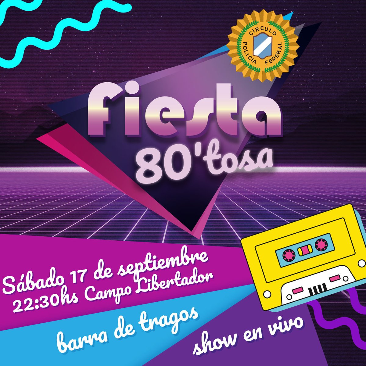 #CampoLibertador │ ¡Se viene la #FiestaOchentosa🪩🎶 del #CPF! Una década icónica que cambió el mundo para siempre.🎧Tendremos shows en vivo donde reviviremos esas canciones que son himnos. También habrá barra de tragos🍸y muchas sorpresas para vivir una gran noche del recuerdo.