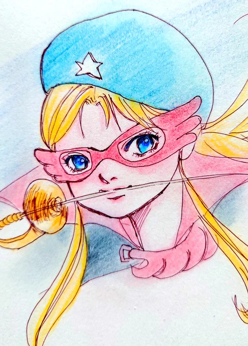 久々の #レトロアニメ部行けー行けー流れ星〜ホンマに懐かしい…(ӦvӦ。)#ラ・セーヌの星#アナログ絵  #イラスト#色鉛筆画 