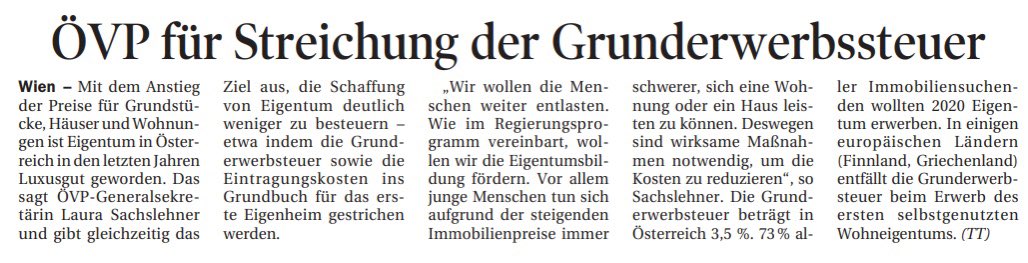 Gerade junge Menschen tun sich aufgrund der steigenden Immobilienpreise immer schwerer, sich eine Wohnung oder ein Haus leisten zu können. Ich bin dafür, die Grunderwerbsteuer sowie die Eintragungskosten ins Grundbuch beim Erwerb des ersten Eigenheims vollständig zu streichen.