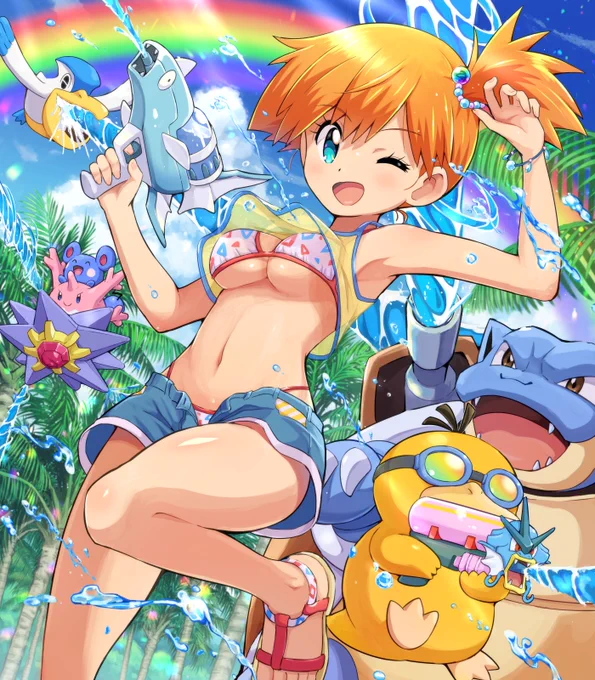 ポケモン水着美女カスミ&amp;コダック 