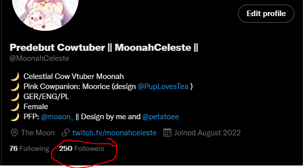 MoonahCeleste's tweet photo. Thank you so much for already 250 #Moonatics!
Uff... i wish i could offer you something!
I might give you more to my lore and maybe another amazing piece of art? Whatcha think? https://t.co/lJaPwzS31v