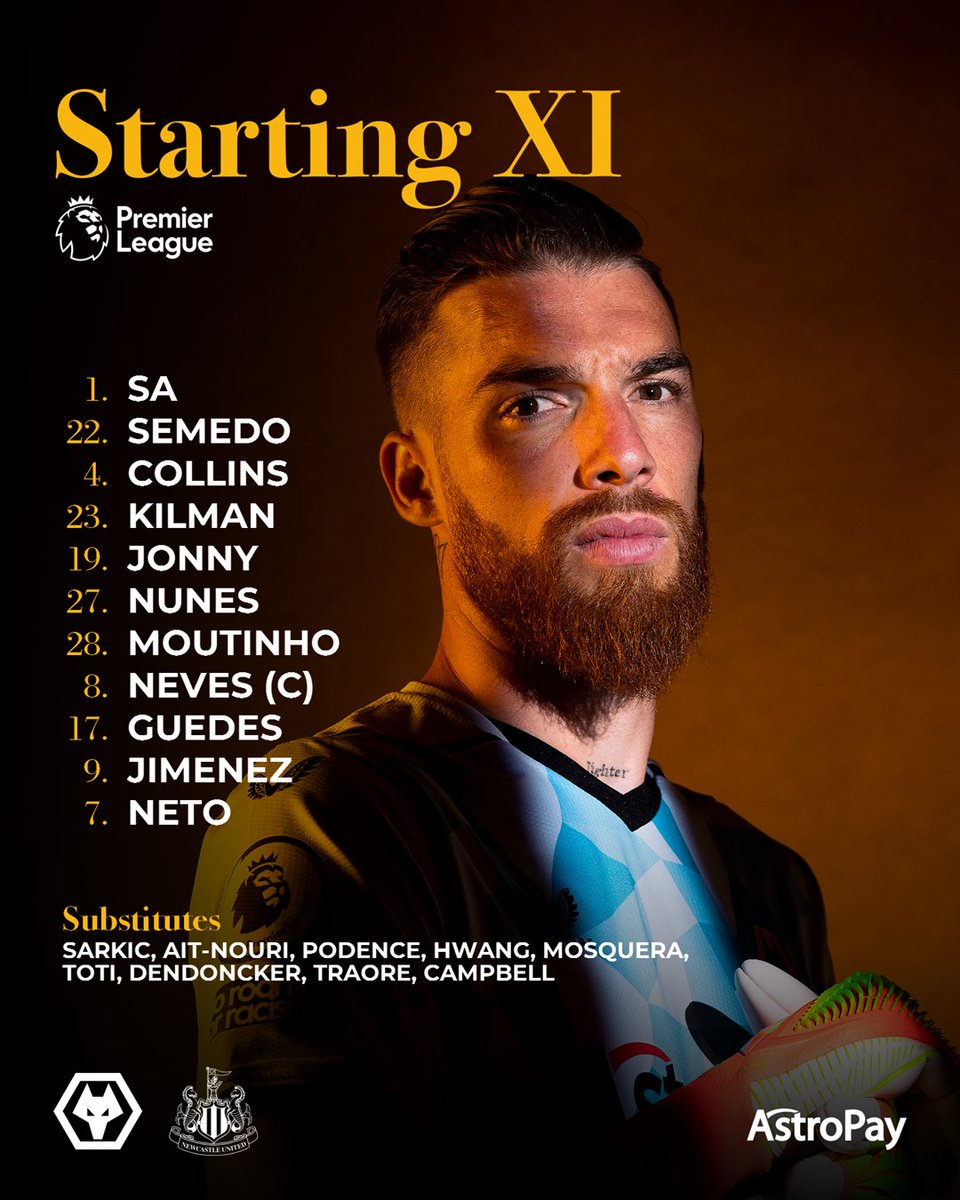 Wolves's tweet photo. 🔙 @_nelsonsemedo_ and @Raul_Jimenez9 start

Here's how we line-up for today's clash against Newcastle. 📋 https://t.co/bZyb9IJHx6