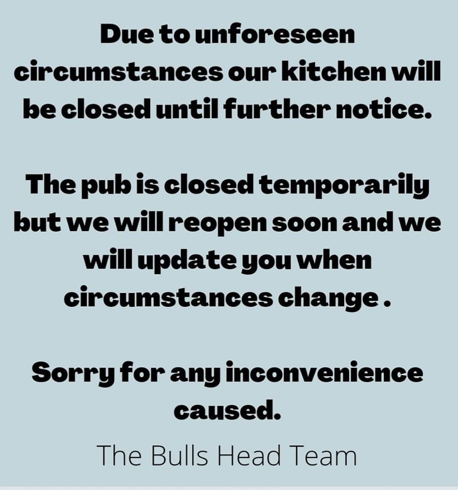 Bullastley's tweet photo. We’re closed temporarily. Updates to follow. https://t.co/17h7ipApW6