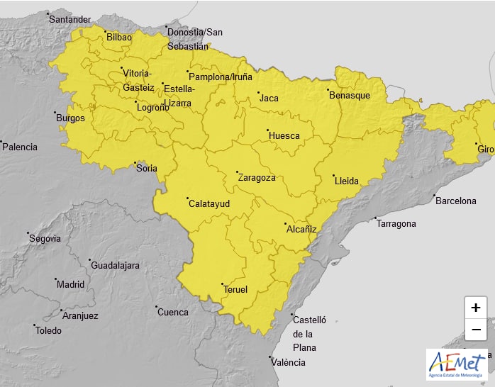 🟡🌧️🌩️Avisos amarillo por lluvias y tormentas, para mañana, lunes, 29 de agosto:

🕗Entre 08:00-24:00H👉 #Pirineo, #Huesca centro, #CincoVillas, #Ibérica zaragozana, #Albarracín y #Jiloca, #Gudar y #Maestrazgo

🕑Entre 14:00-24:00 👉#Huesca sur, #RiberaEbro, #BajoAragón Teruel