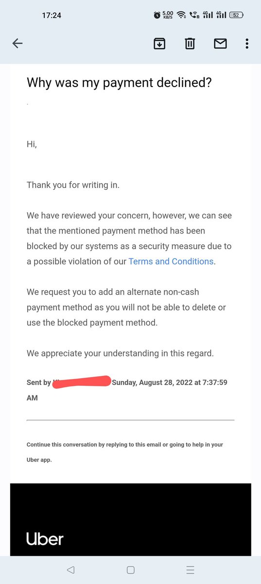 achalgurnani's tweet photo. Hey @UberINSupport @Uber_Mumbai how does adding Paytm or Amazon pay violate your T&amp;C? A proper answer would be appreciated rather than this generic reply. Also, what non cash option is available if Paytm,Amazon pay and Debit card isn't working. With no UPI option available in app https://t.co/rJUO6JDOsg