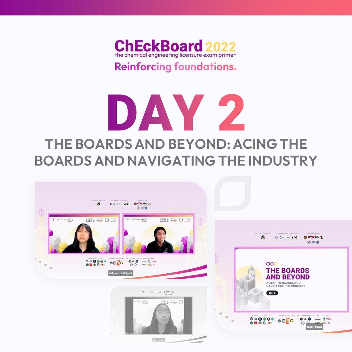 ChEckBoard2024's tweet photo. ChEckBoard has concluded its final day with speakers sharing their experiences with the boards and giving the participants what lies ahead after the board exam.
We wish the attendees the best of luck for their upcoming board exam!
#ChEckBoard2022
#ReinforcingFoundations https://t.co/2mtXfTkzv9