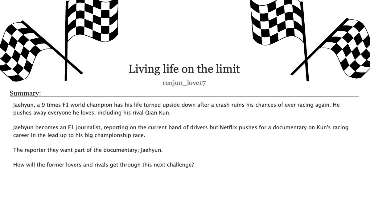 Renjun_love17's tweet photo. Kun and Jaehyun finally put their past behind them, but are they able to move forward together? 

Ch3/3

❤️Rivals to lovers 

❤️F1 drivers 

❤️2.3k words 

❤️Love, fluff, healing

#JaeKun

🔗Link Below https://t.co/RvHGhVFE47