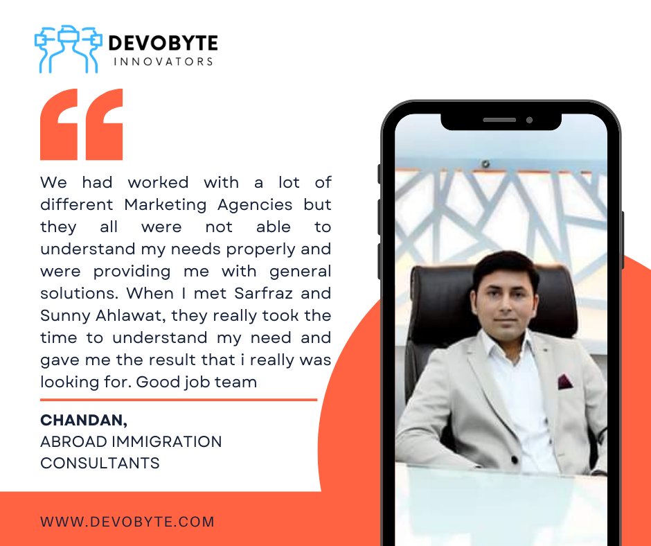 devobyte's tweet photo. Thanks Mr Chandan for such a lovely feedback. We love working with you.
#Marketing #AbroadEducation #DigitalMarketing #Devobyte https://t.co/M1GKWCe7DJ