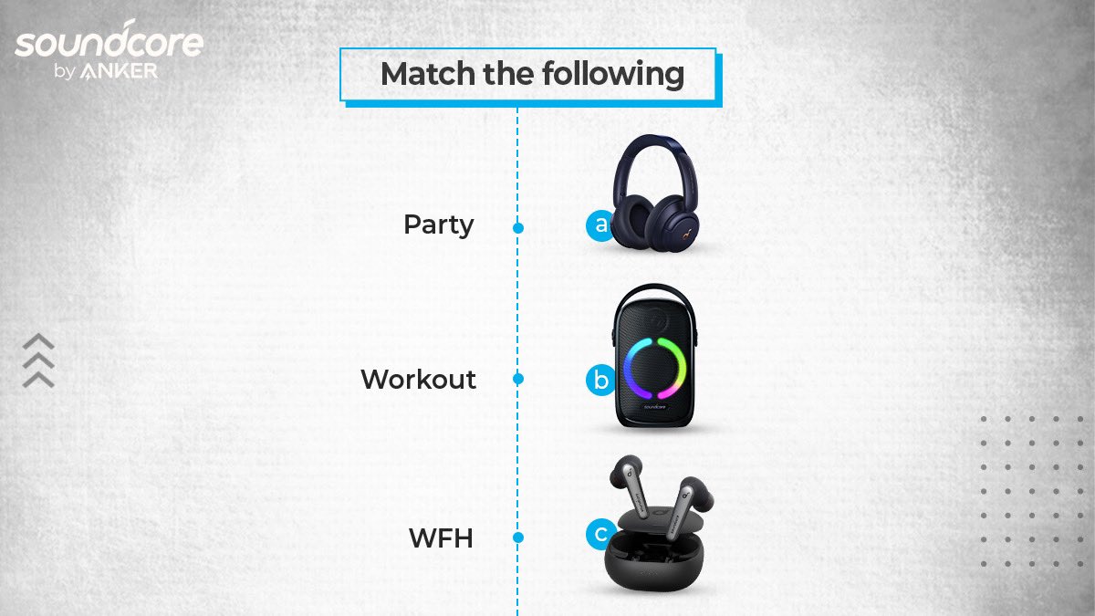 SoundcoreIndia's tweet photo. #SpotlightSunday
Match the right Soundcore device to your need 👍 let’s see who gets this first! 

#SoundcoreIndia #SoundcoreAudio #speakers #headphones #Sundaymorning https://t.co/UYLanFnoPl